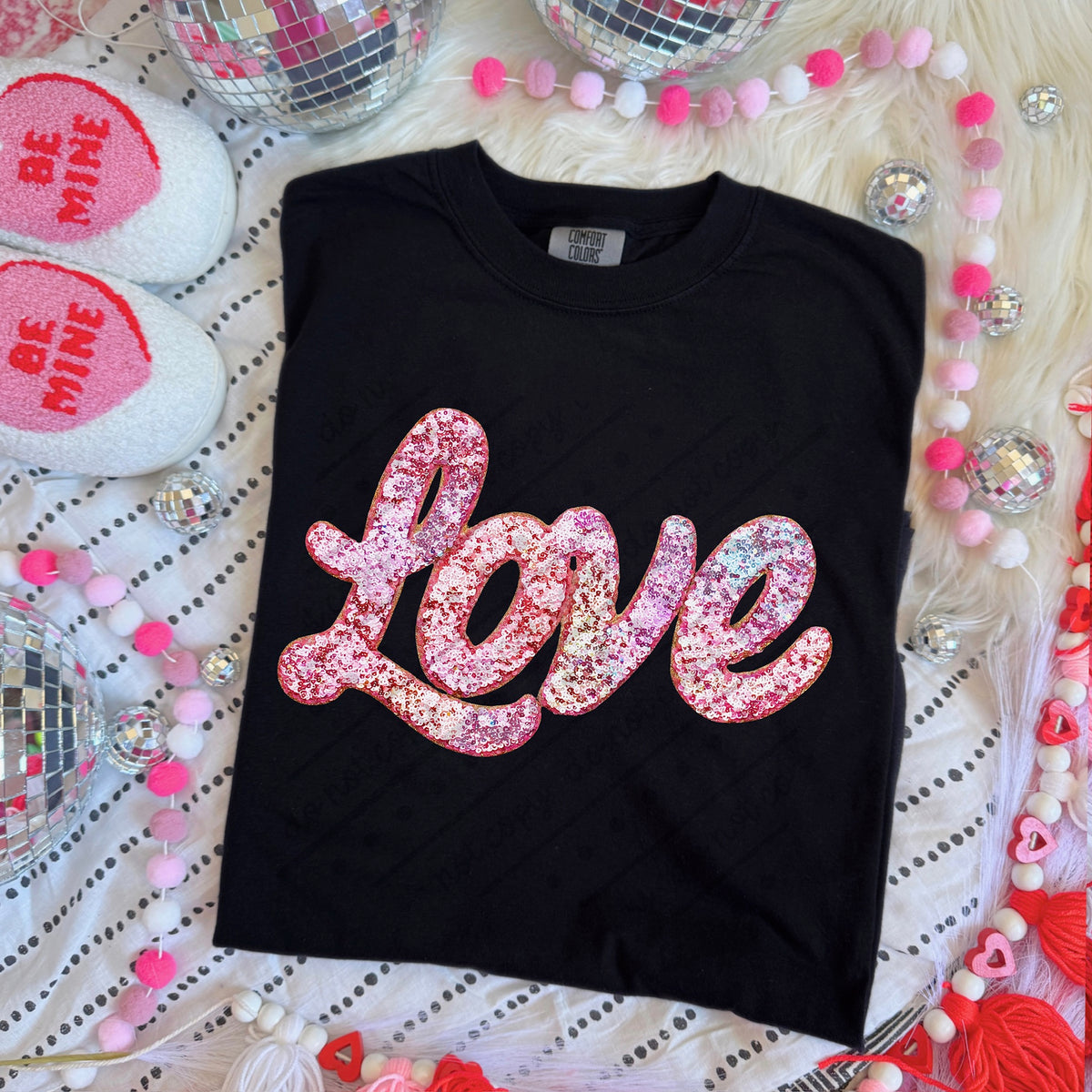 Love Cursive faux sequins DTF transfer