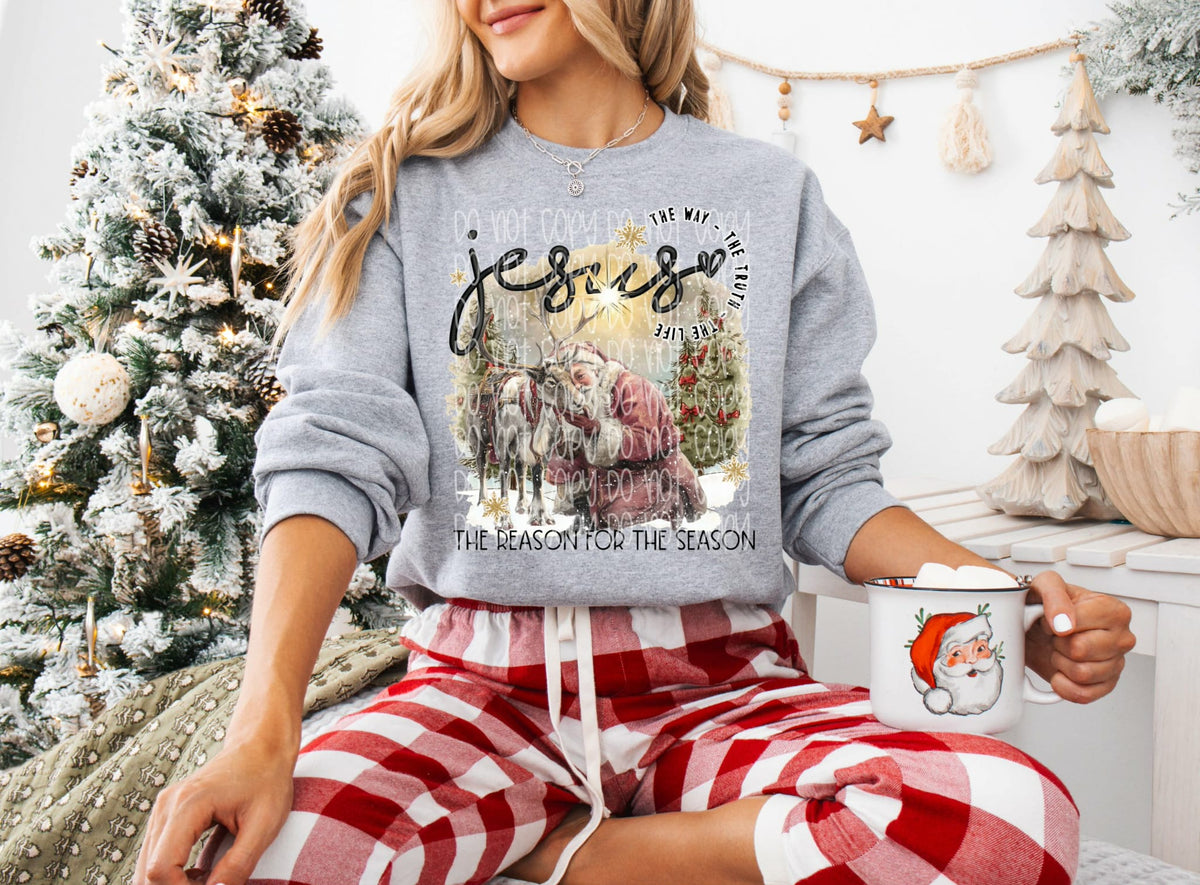 Jesus the reason for the season Santa and reindeer (SSD) DTF transfer
