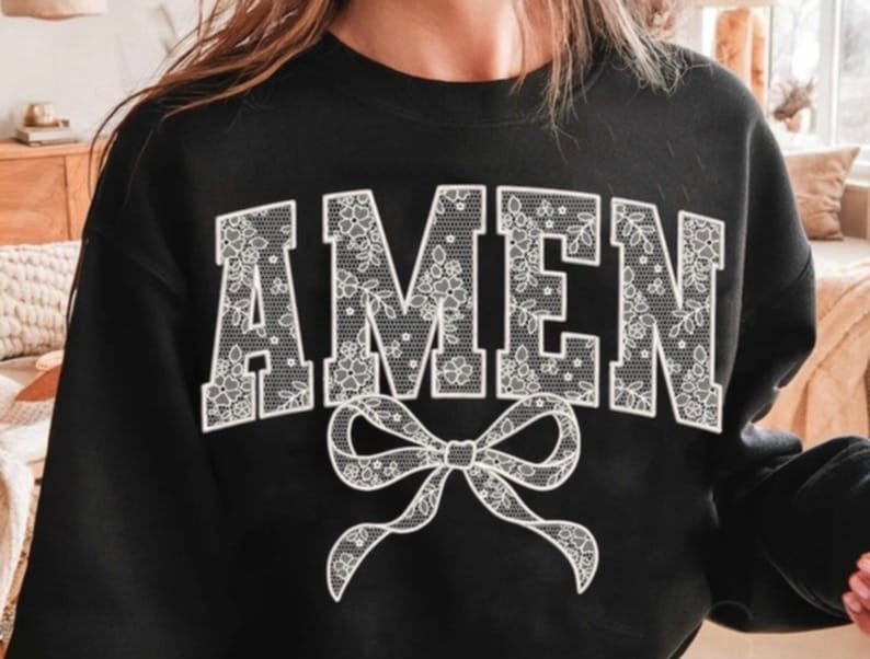 Amen white lace with bow 87753 DTF transfer