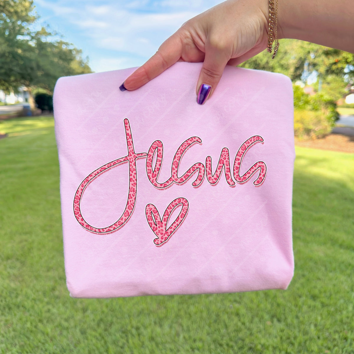 Jesus heart pink leopard DTF Transfer