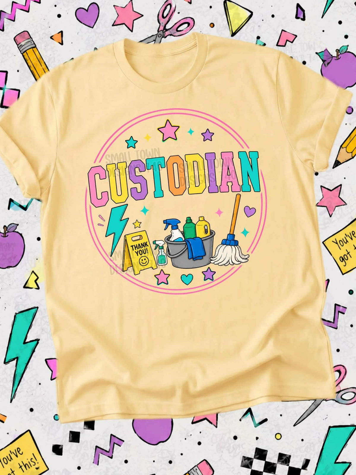 Custodian colorful circle with school supplies (STD) DTF Transfer