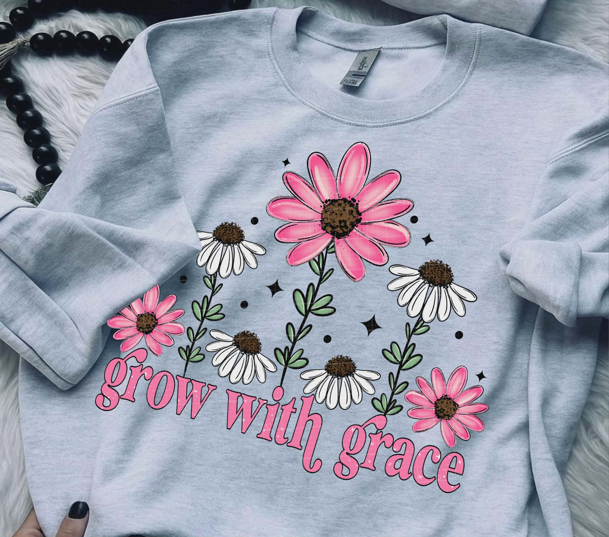 Grow with grace pink flowers (Linda) DTF Transfer