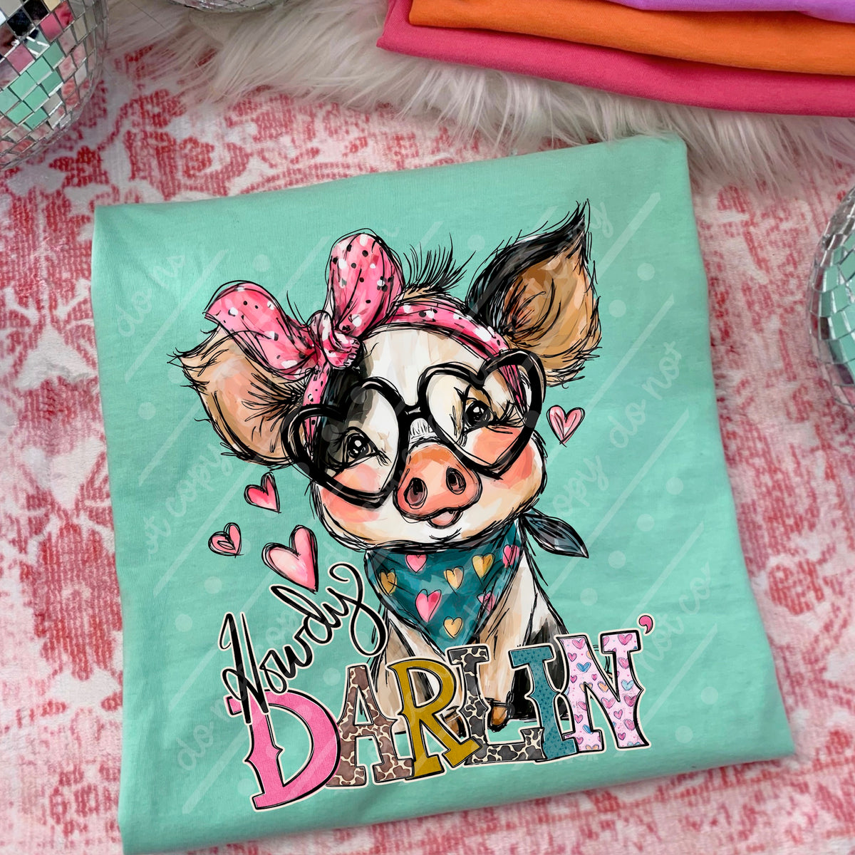 Howdy darlin pig with bow (Texasgal) DTF Transfer