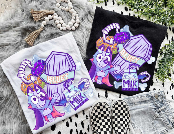 Bluey Halloween collage LUMI DTF transfer