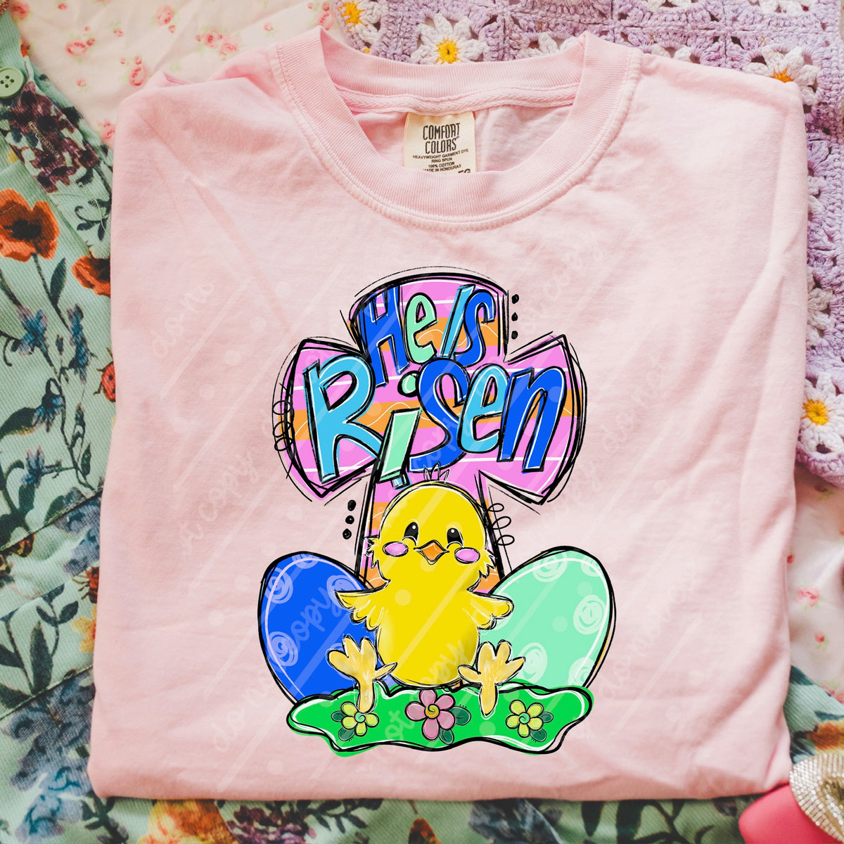 He is risen cross and chicky (texasgal) DTF Transfer