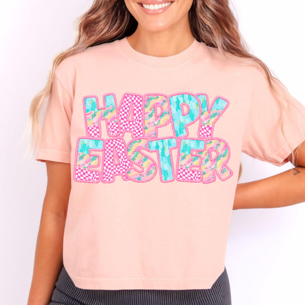 Happy Easter pink checkered (CITY) 97065 DTF transfer