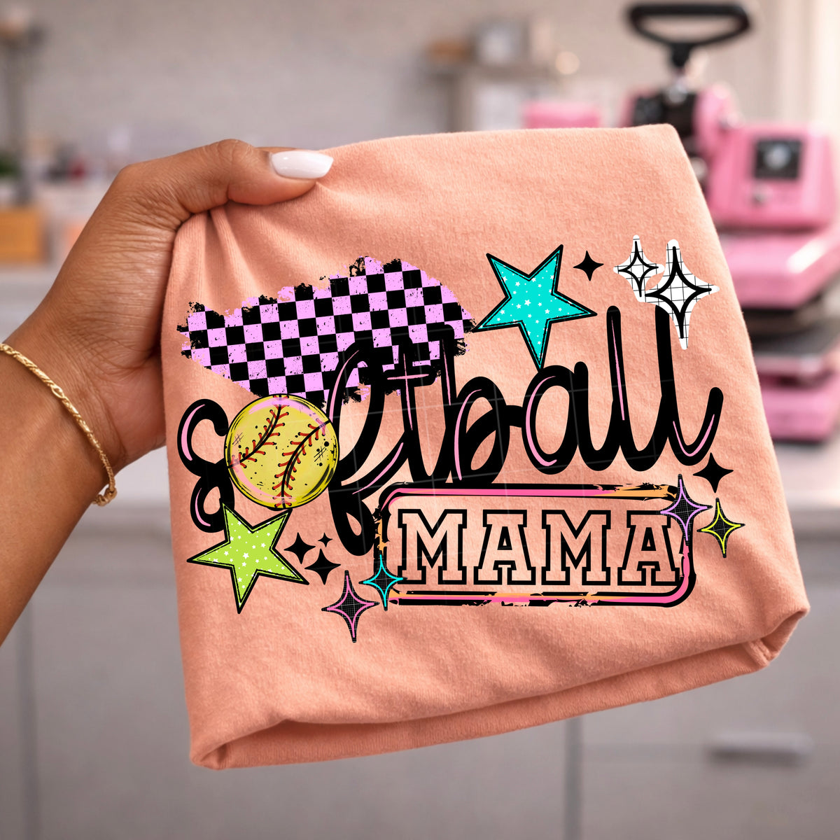 Softball mama colorful with stars (CSC) DTF Transfer