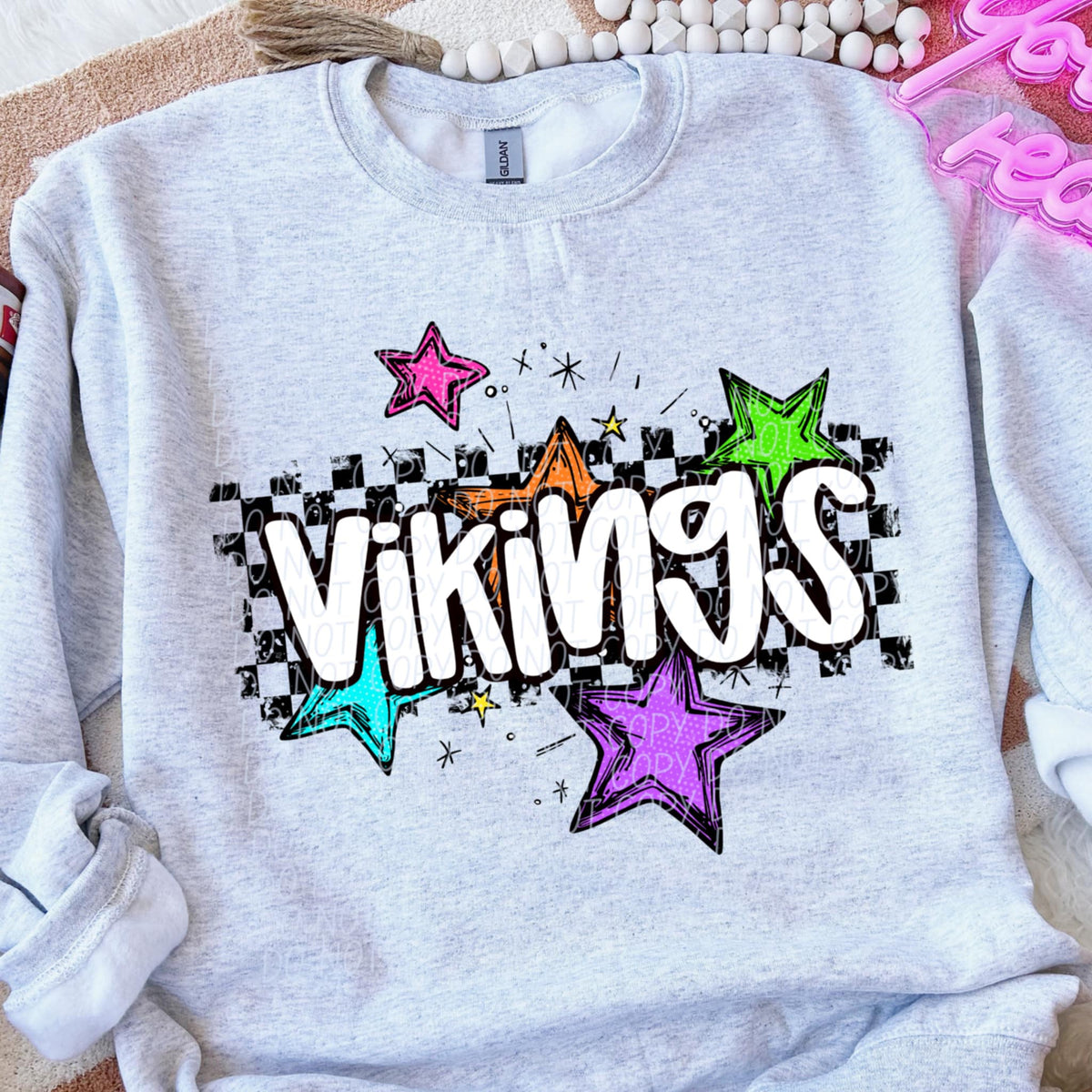 Vikings Mascot Rainbow Stars DTF TRANSFER