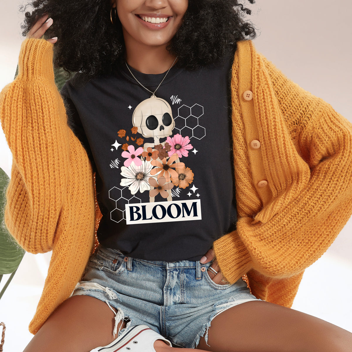 Bloom floral skeleton white (CSC) DTF Transfer