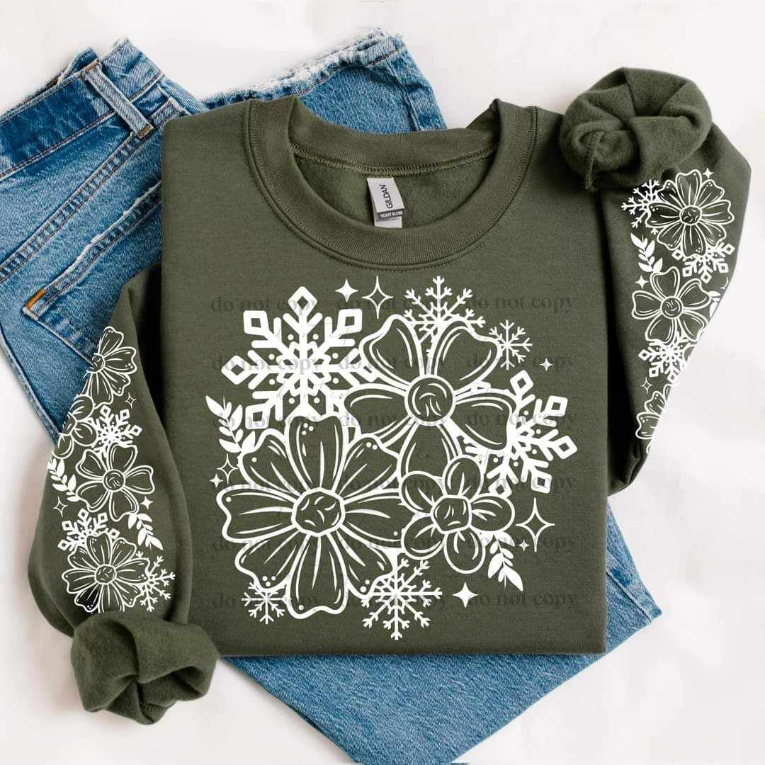 Flowers and snowflakes WHITE FRONT ONLY (CSC) 64696 DTF transfer