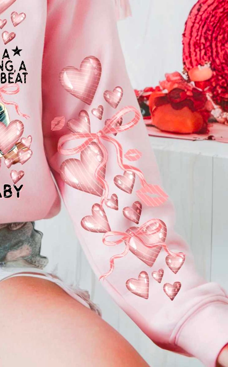 Pink bow and hearts sleeve (AG) 73487 DTF transfer