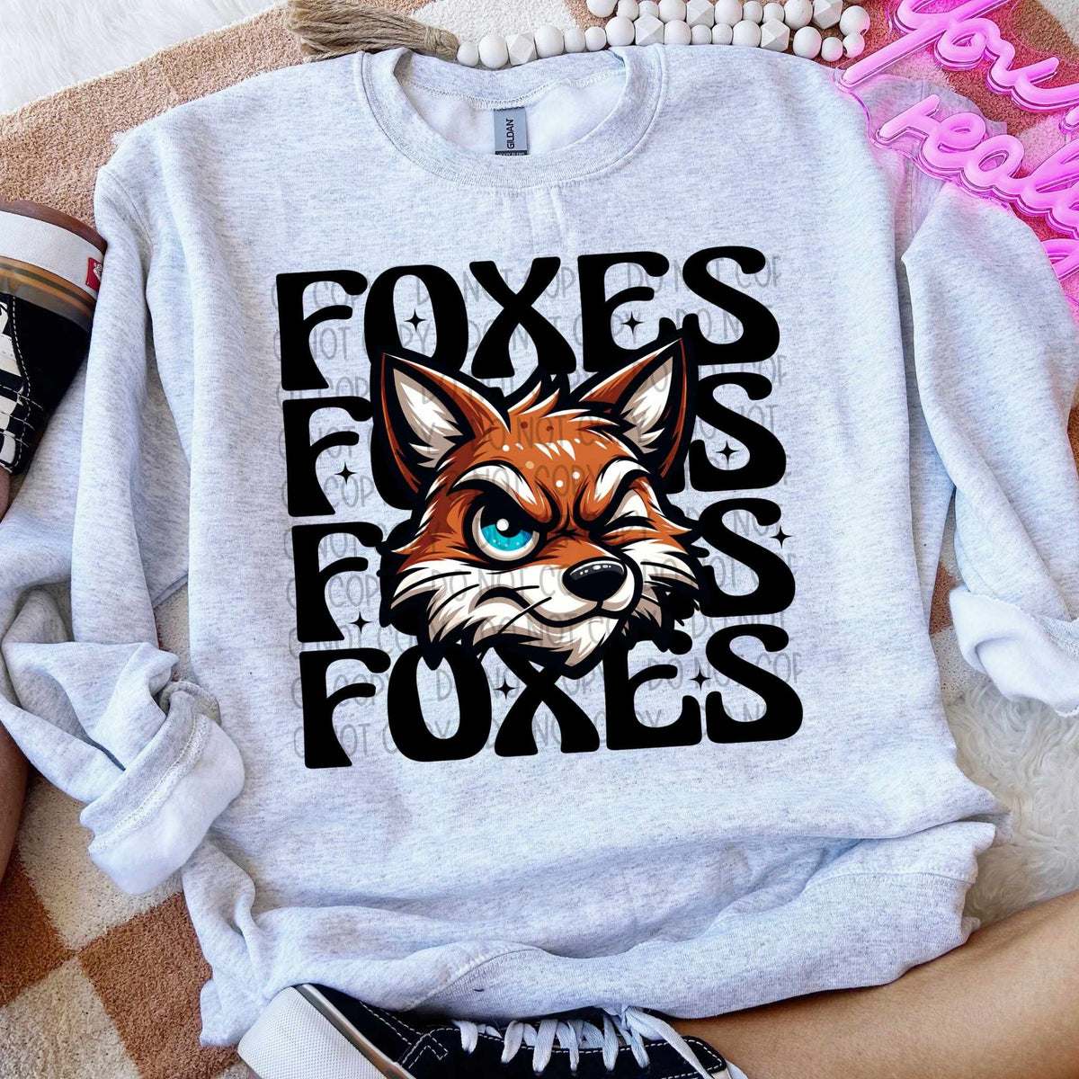 Foxes stacked Winking Mascot SWD 49180 DTF transfer