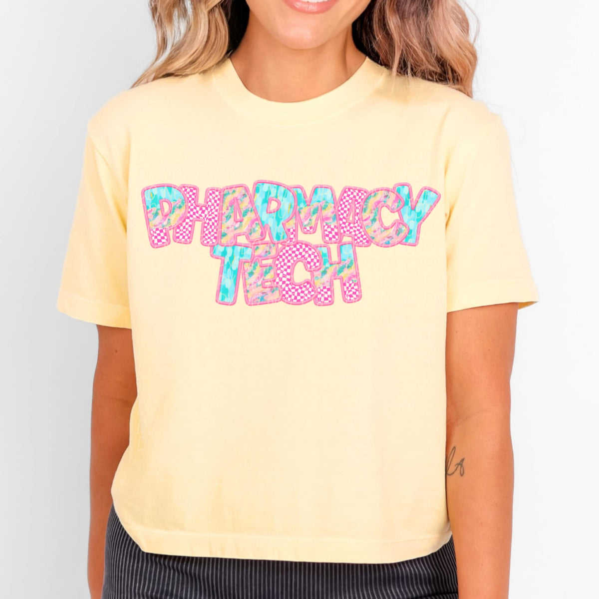 Pharmacy tech pink checkered (CITY) 97096 DTF transfer