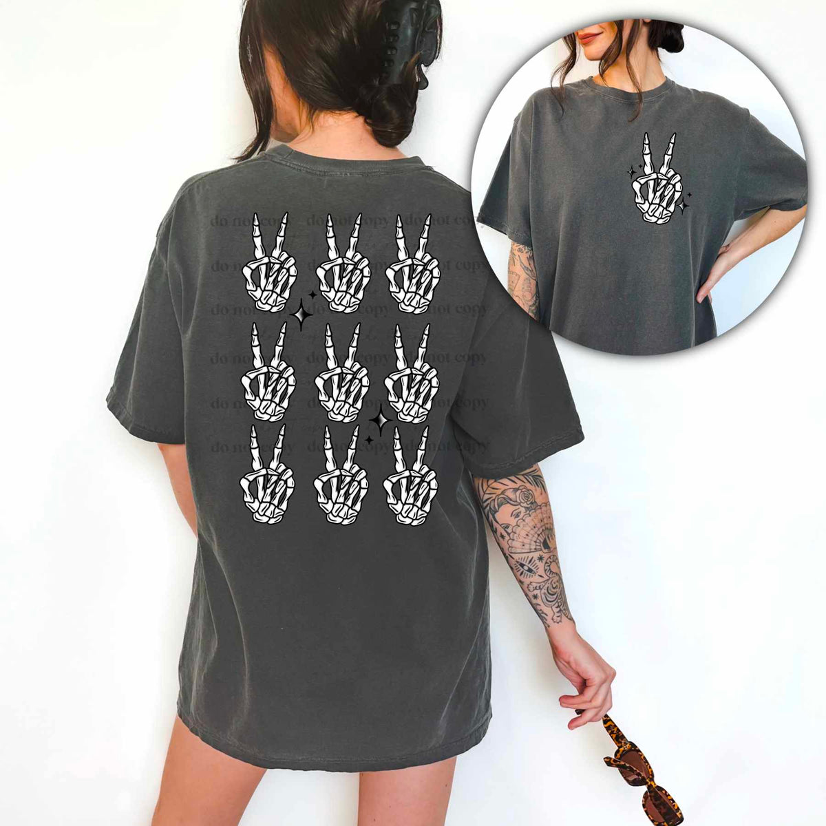 White skellie peace collage BACK (CSC) 77283 DTF transfer
