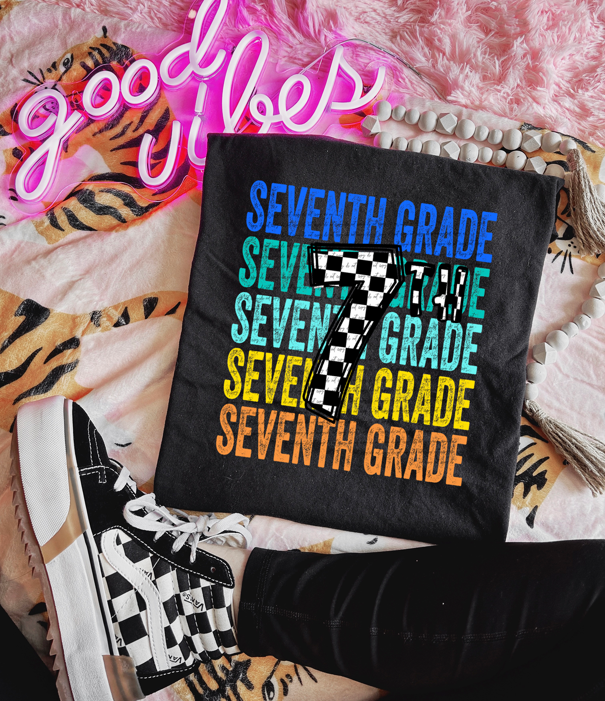 7th grade repeat print checkered 49860 DTF transfer
