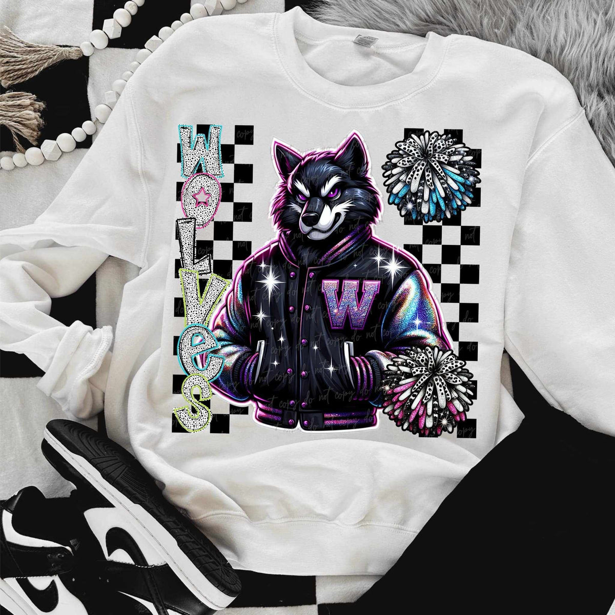 Wolves Dalmatian filled with mascot Pom Poms (VIRGO) 58035 DTF transfer