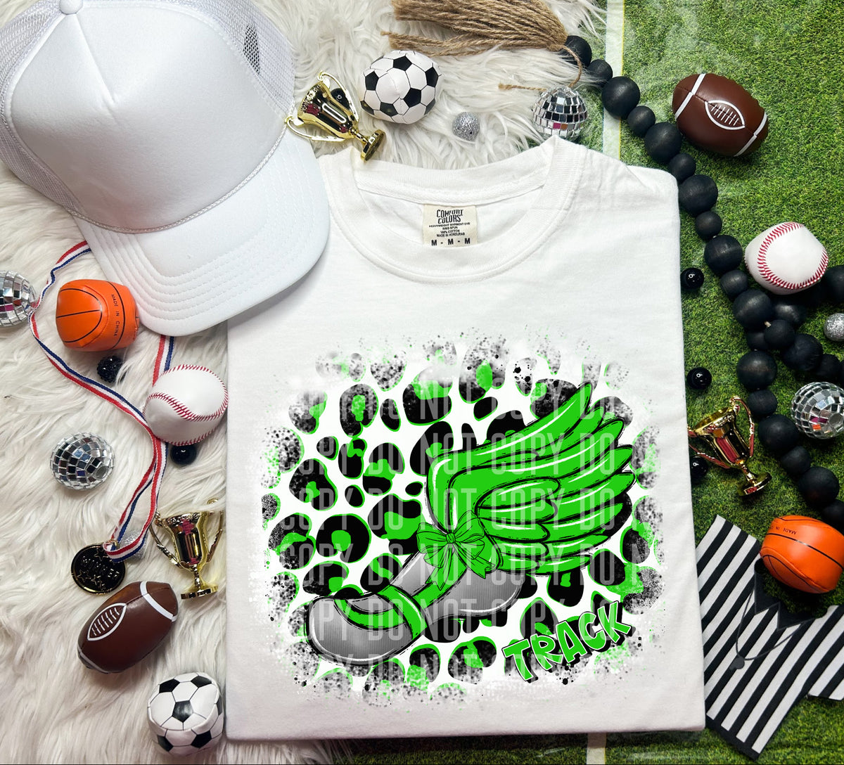 Track Shoe Leopard Background Lime Green (Caplinger) DTF transfer