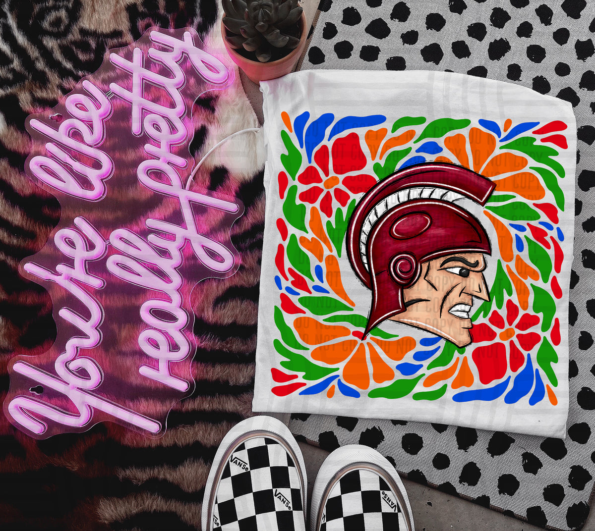 Maroon Trojan Retro Floral (Caplinger) 101118 DTF transfer