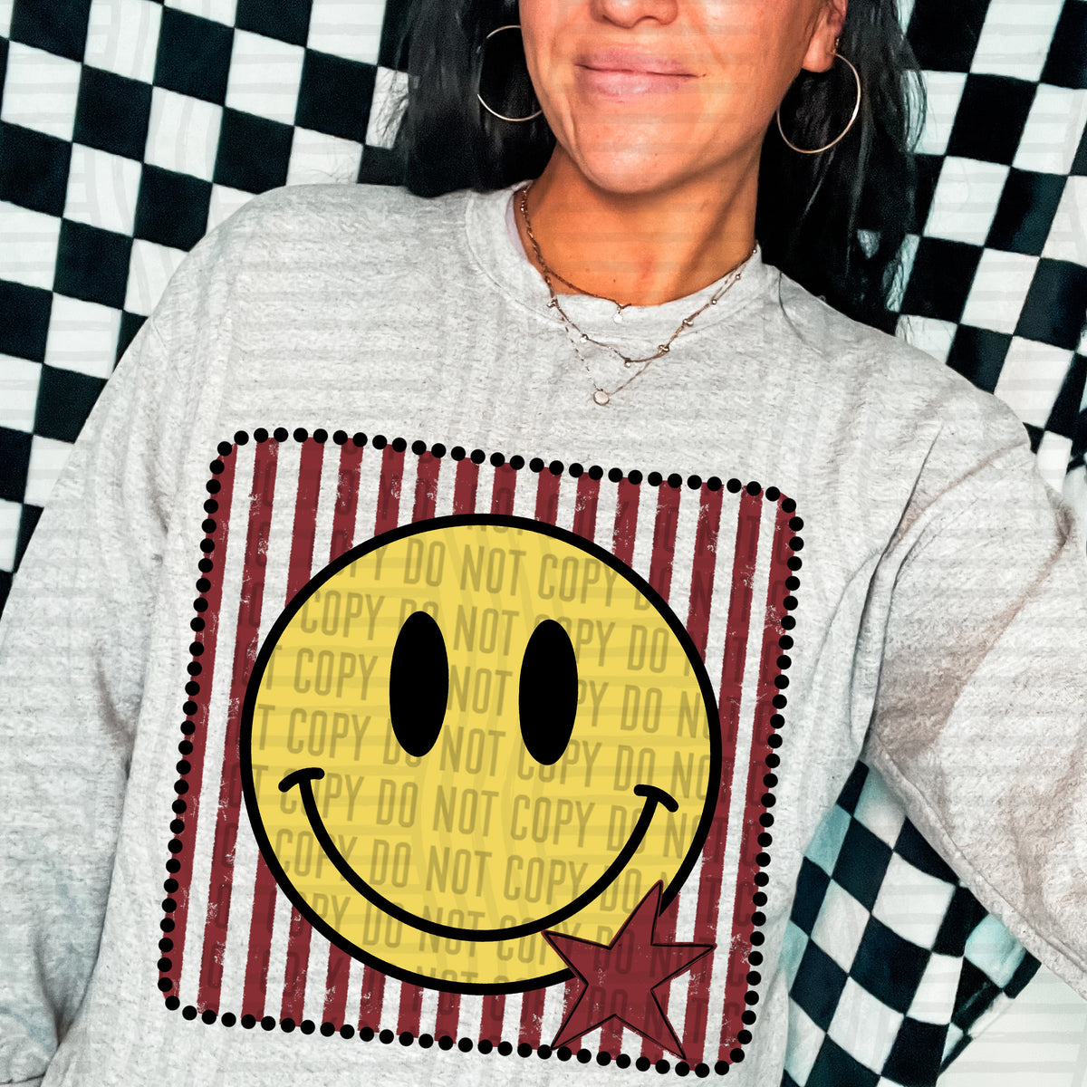 Smiley crimson striped frame (Caplinger) DTF transfer