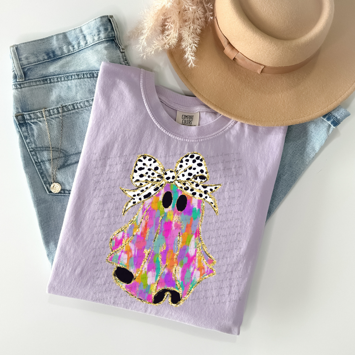 Colorful Coquette Ghost With Bow DTF Transfer