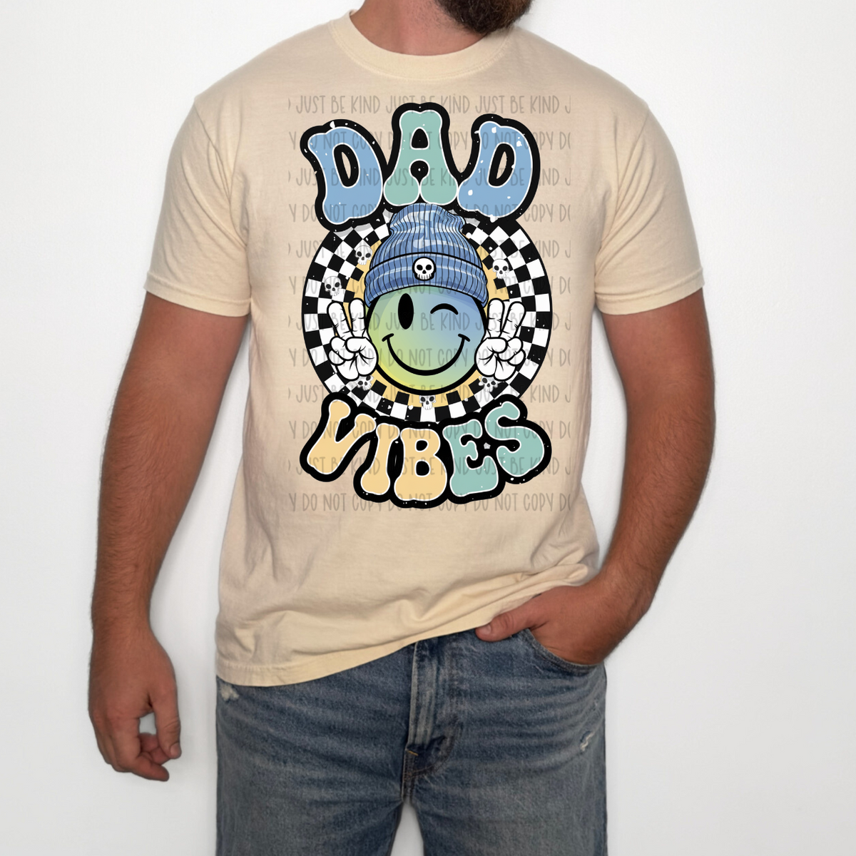 Dad Vibes Checkered Smiley (SSD) DTF transfer