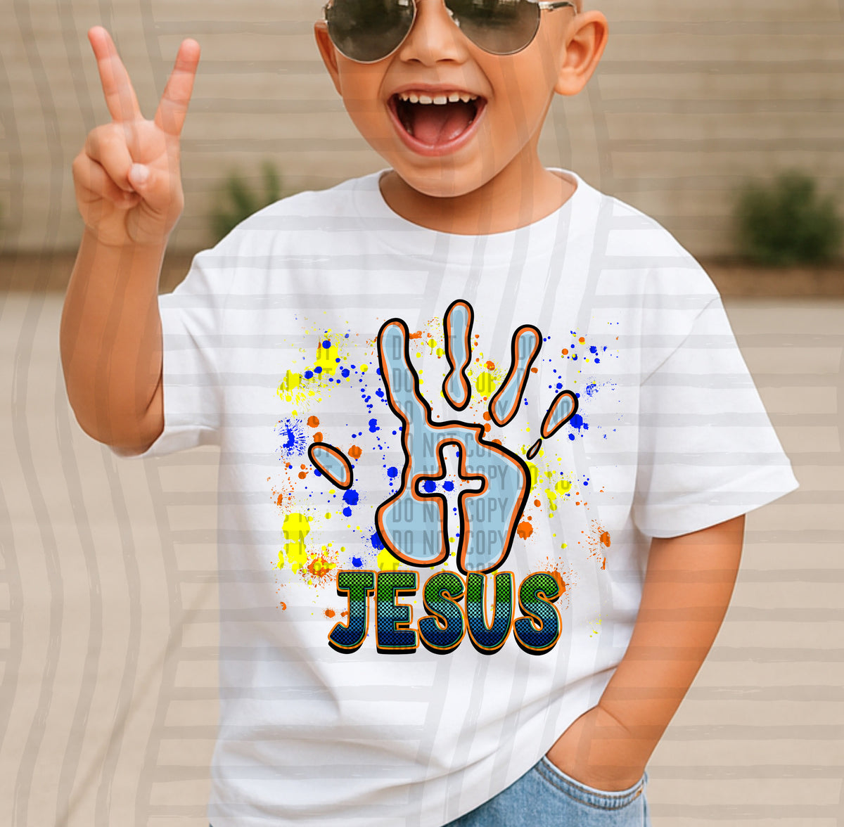 jesus paint splatter boy blue green and yellow (Caplinger) DTF Transfer
