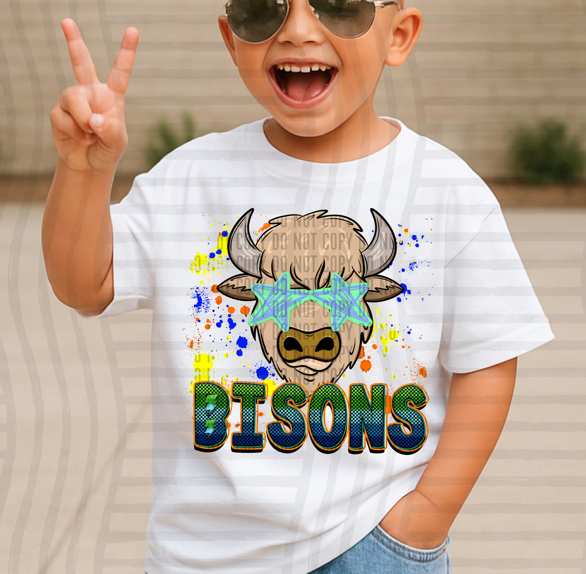 bisons paint splatter boy blue green and yellow (Caplinger) DTF Transfer