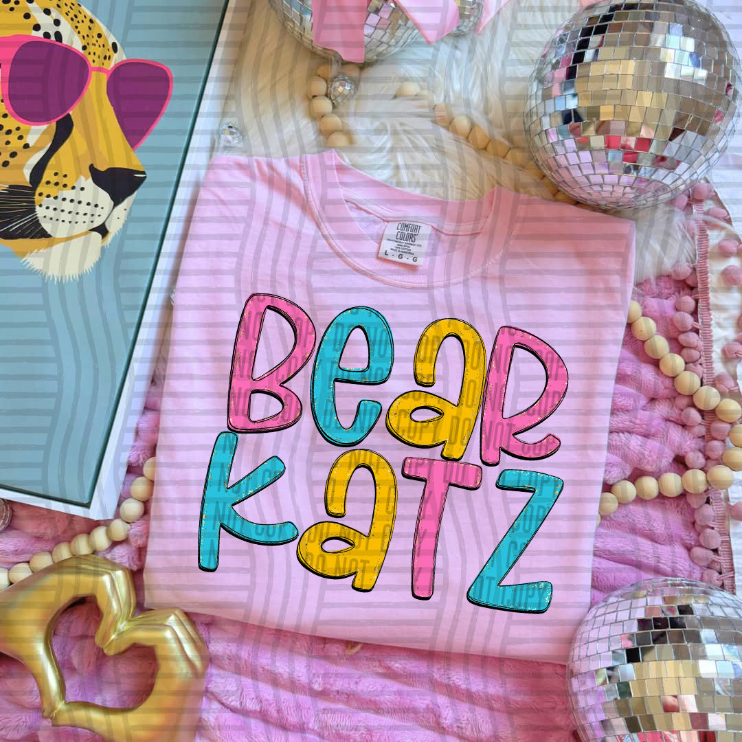 blue yellow and pink bear katz stacked (Caplinger) DTF Transfer