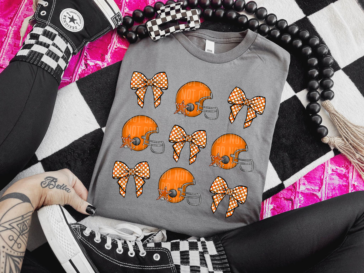 Orange Helmet and Bow Collage (Caplinger) DTF transfer