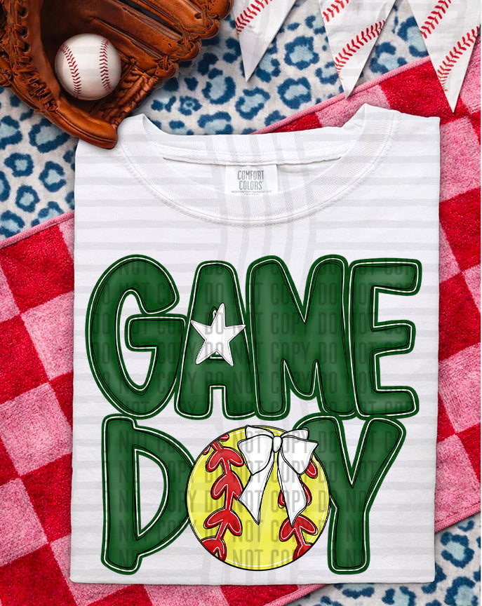 dark green game day baseball white bow (Caplinger) DTF Transfer