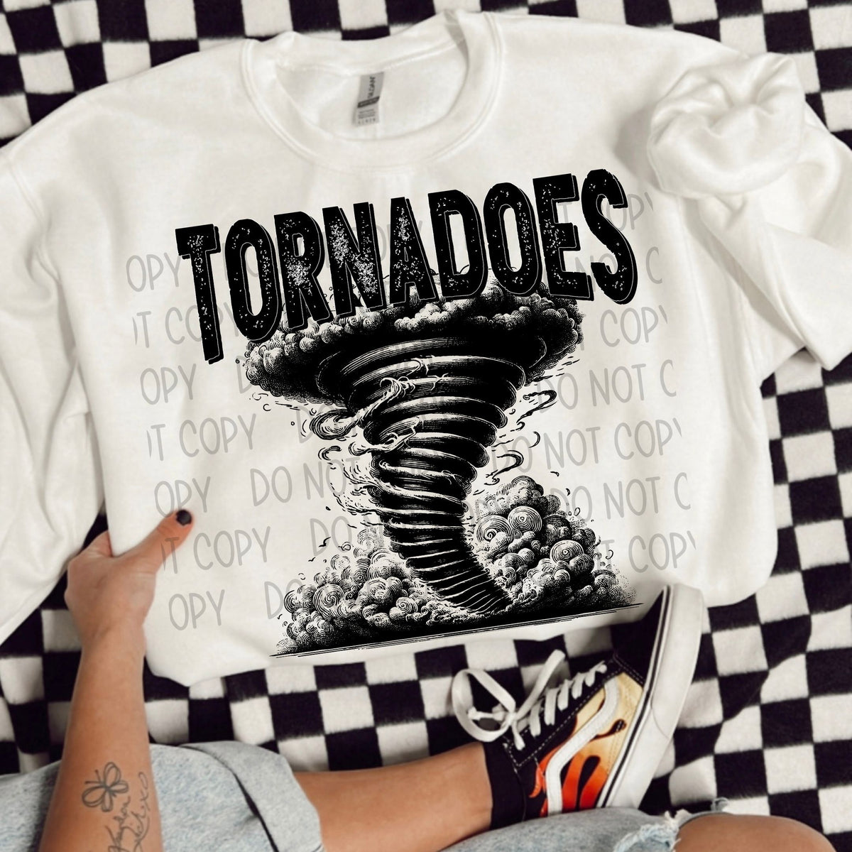 Tornadoes black/white outline DTF transfer