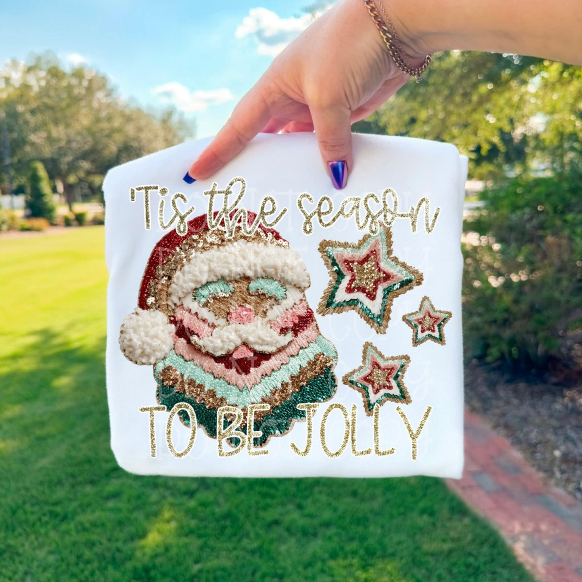 Tis the season to be Jolly Santa faux glitter (C’s) DTF Transfer
