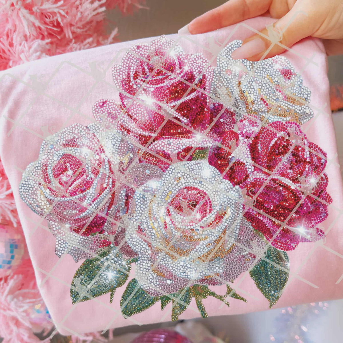 Faux Rhinestone roses (TGG) DTF Transfer