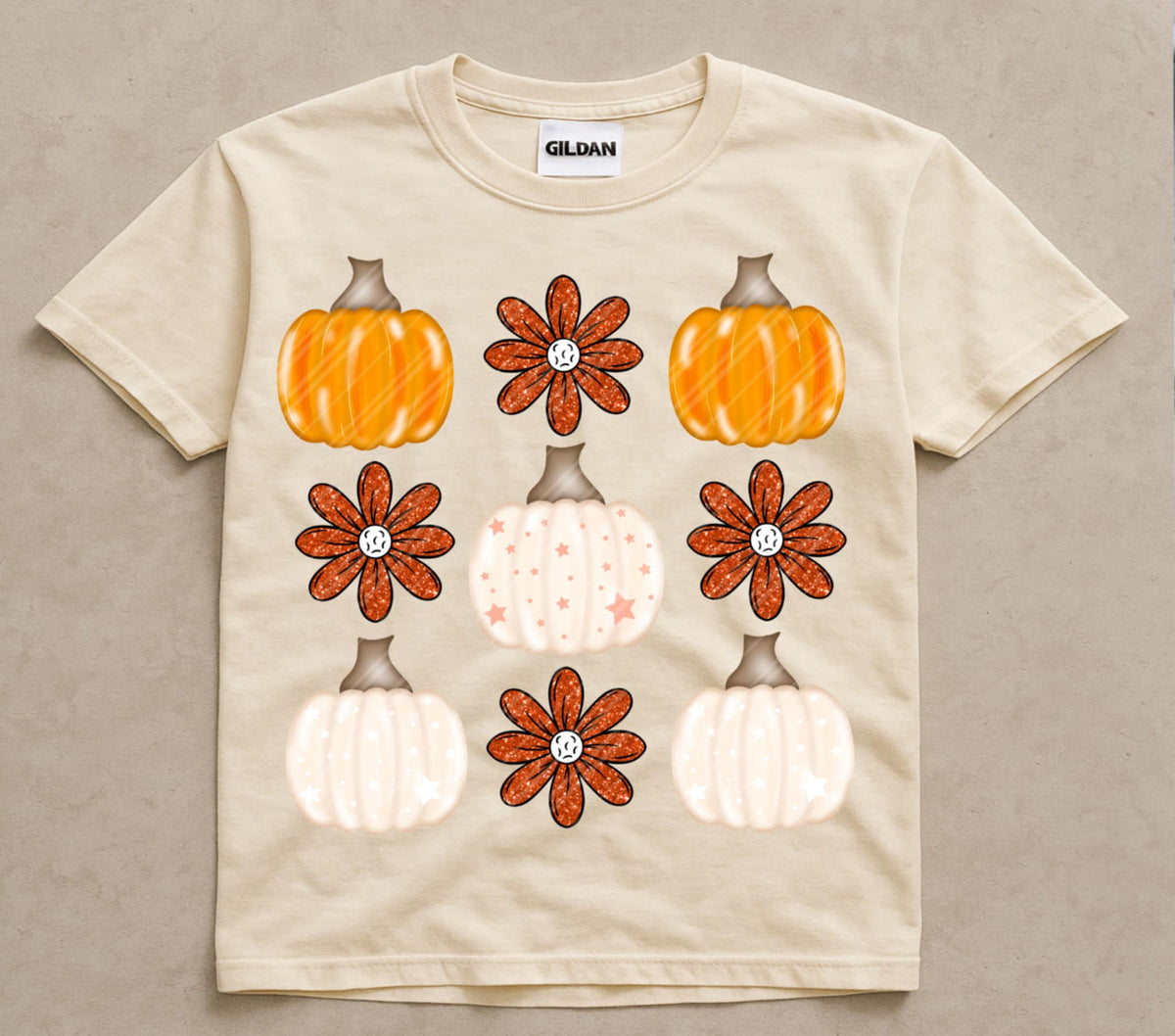 Pumpkin and flower grid (linda) DTF transfer