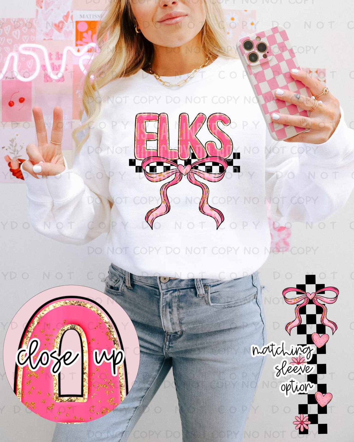 Elks pink and gold with bow (Caplinger) 80404 DTF transfer