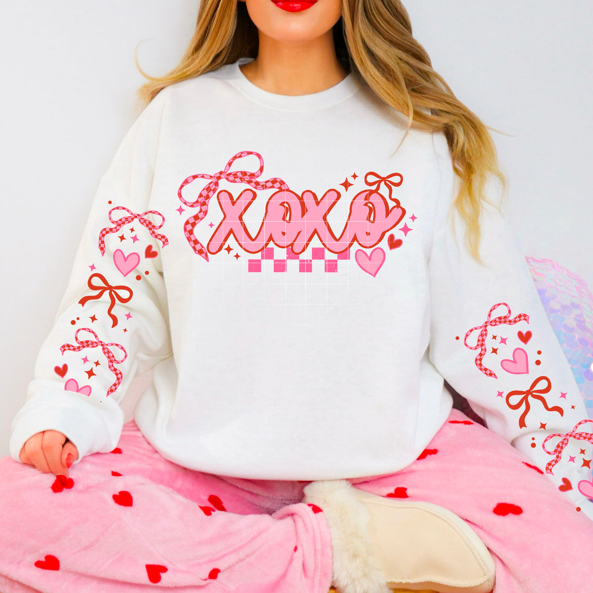 Xoxo pink and red checker bow (front only) CSC DTF Transfer
