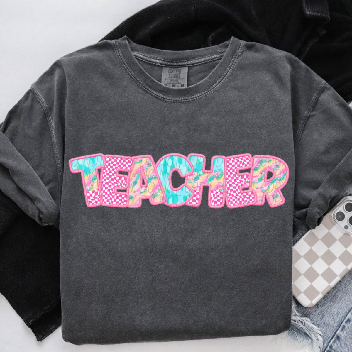 Teacher pink checkered (CITY) 97070 DTF transfer