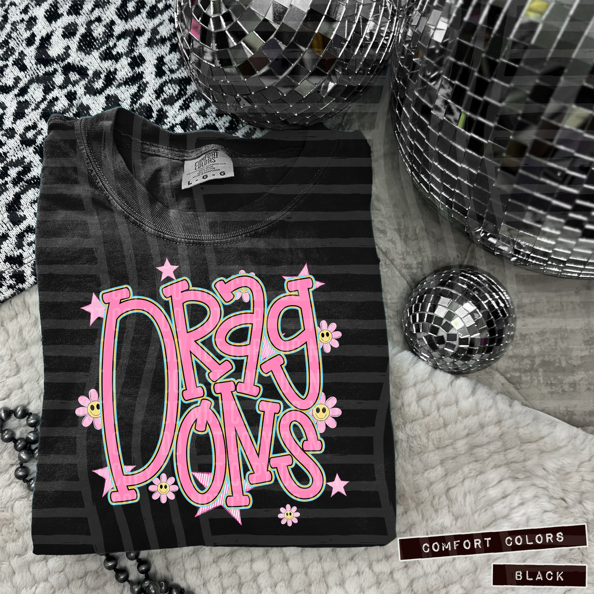 Dragons Pink Flowers And Stars 104946 DTF transfer
