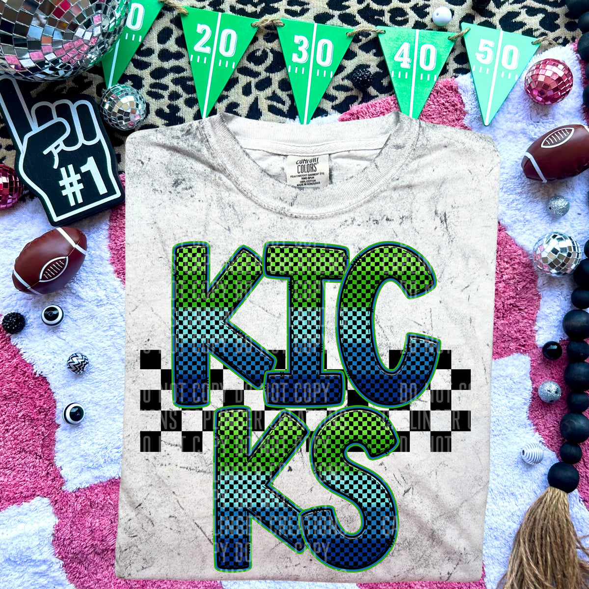 Kicks Blue and Green Checkered (Caplinger) DTF transfer