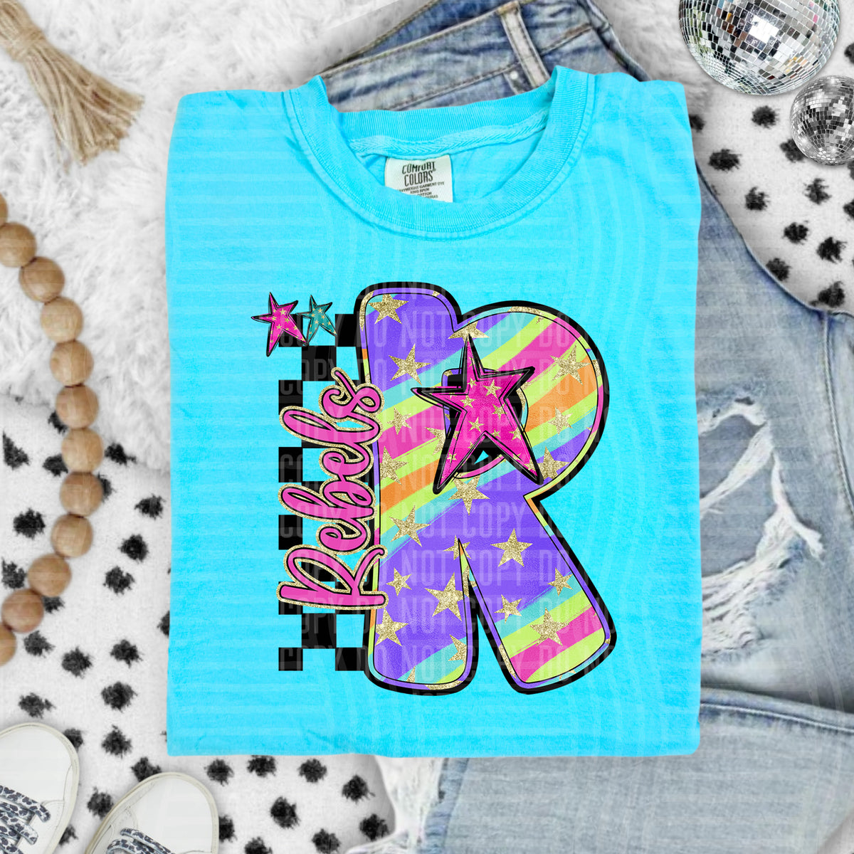 Rebels Colorful Retro Rainbow Letter R With Stars And Checker 108145 DTF transfer