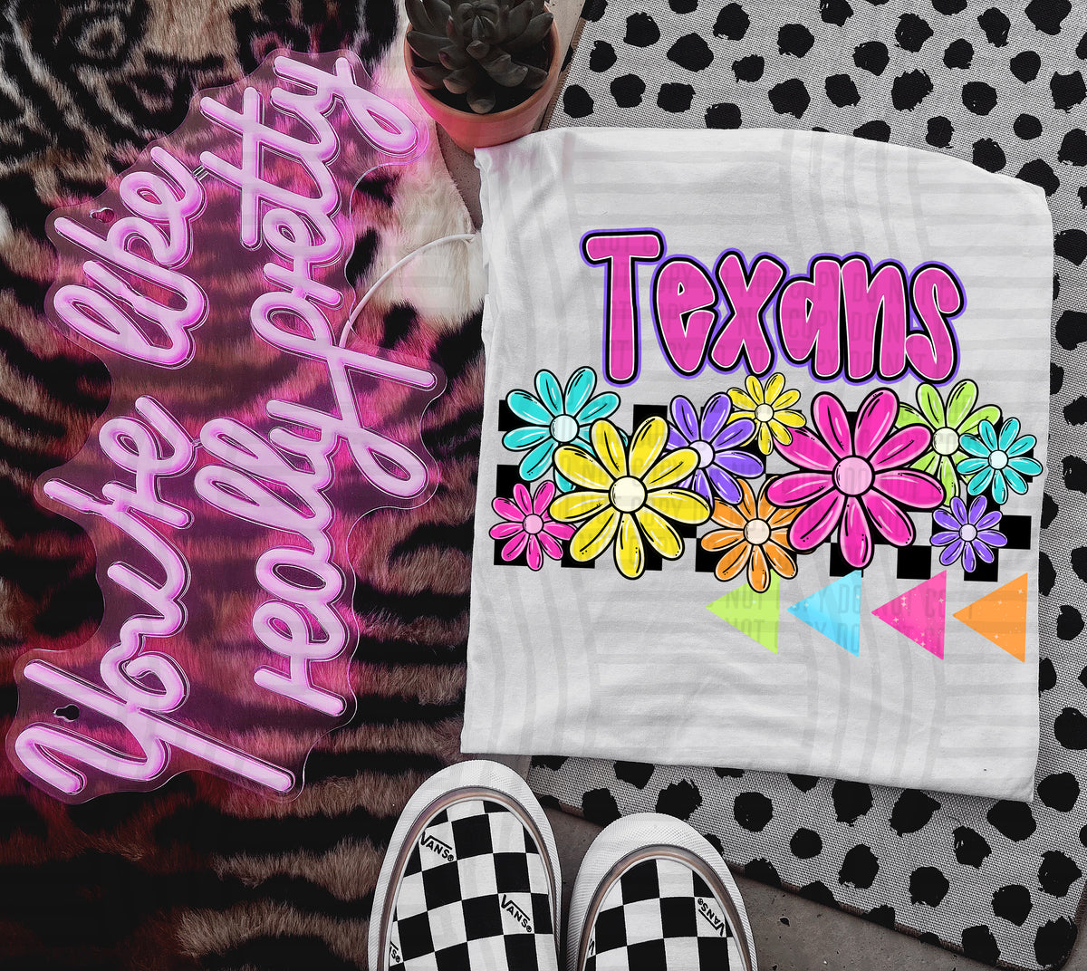 Texans Neon Bright Floral (Caplinger) 101316 DTF transfer