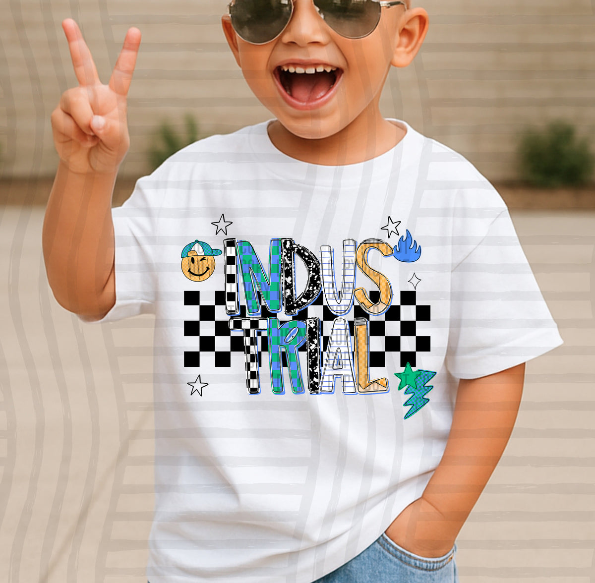 industrial stacked boy checkered back line (CAPLINGER) DTF Transfer