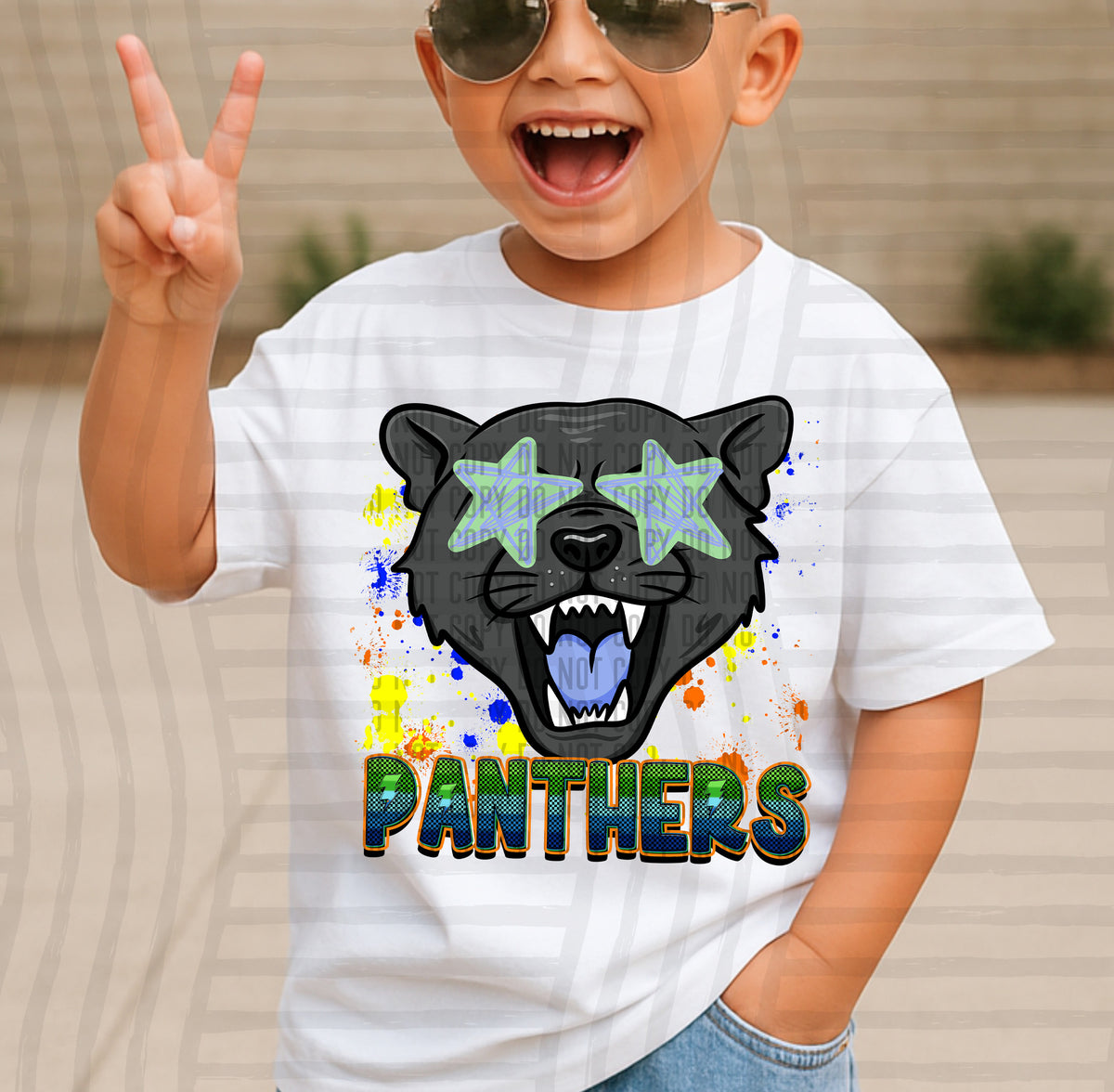panthers paint splatter boy blue green and yellow (Caplinger) DTF Transfer