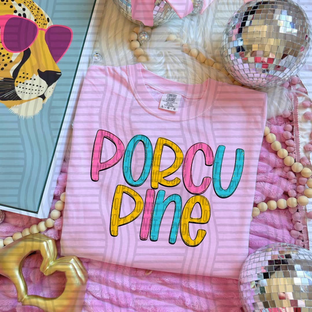blue yellow and pink porcupine stacked (Caplinger) DTF Transfer