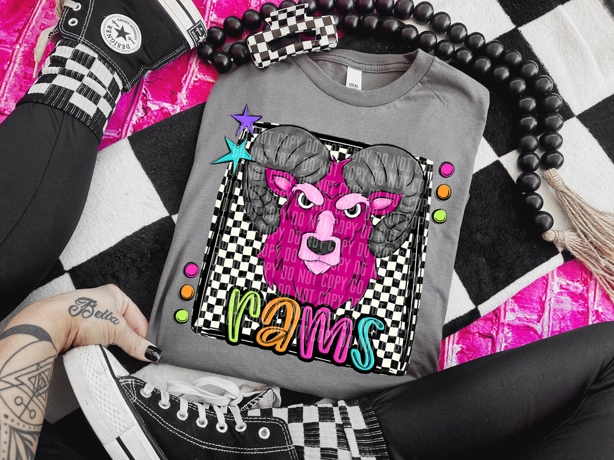 Checkered Preppy Bright Rams Dark Pink (Caplinger) DTF transfer