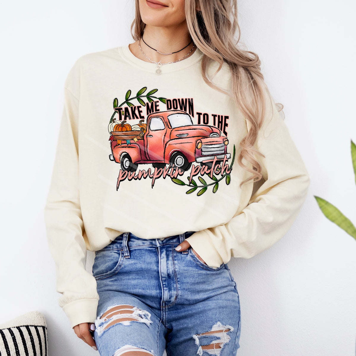 Take me down to the pumpkin patch red truck 113928 DTF transfer