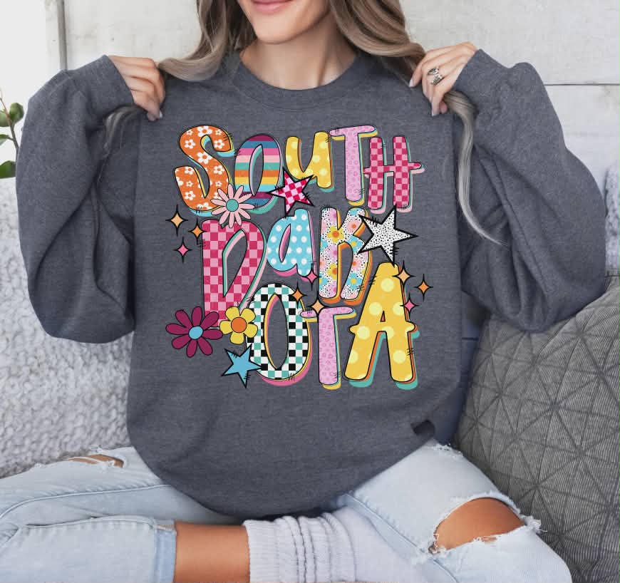 South Dakota colorful stars and flowers (S&G) DTF Transfer