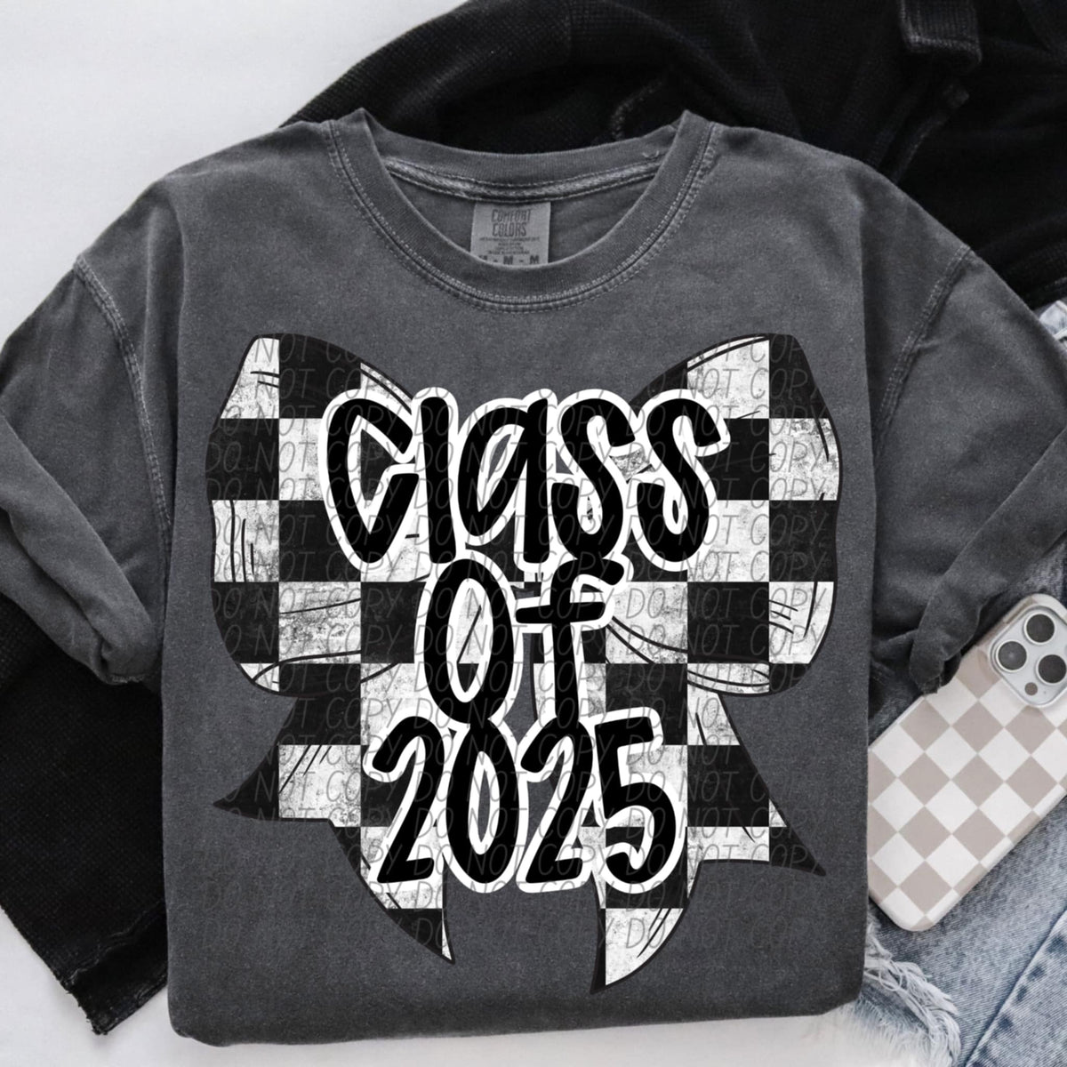 Class of 2025 checkered bow (CITY) 85477 DTF transfer