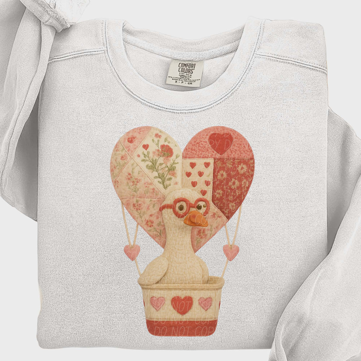 Goose hot air balloon patchwork heart (city) DTF transfer