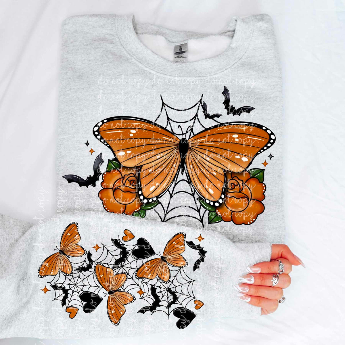 Orange butterfly with bats and webs FRONT (MMD) 52648 DTF transfer
